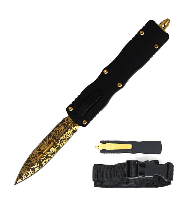 OTF 4.5" Gold Damas Etched Blade w/ case