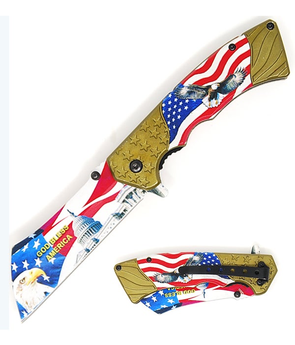 USA Flag w/ Eagle Chop Blade Spring Assist Knife