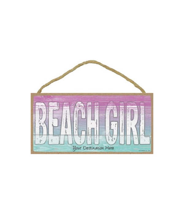 Beach Girl - Pink and Blue Background 5x