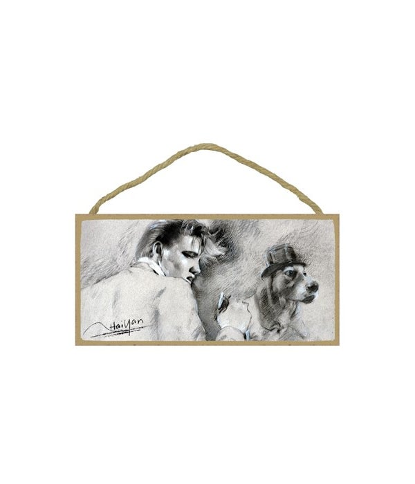 Elvis singing with a hound dog-5x10 Wooden Sign