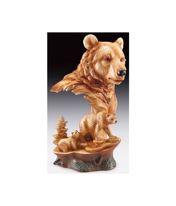 Wood-like"carved"' Bear Head/Fam 12"