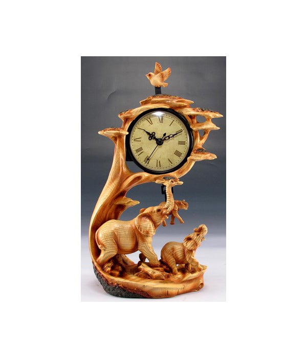 Wood-like"carved" elephant clock