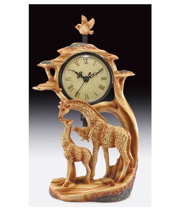 Wood-like"carved" Giraffe clock 10.75"