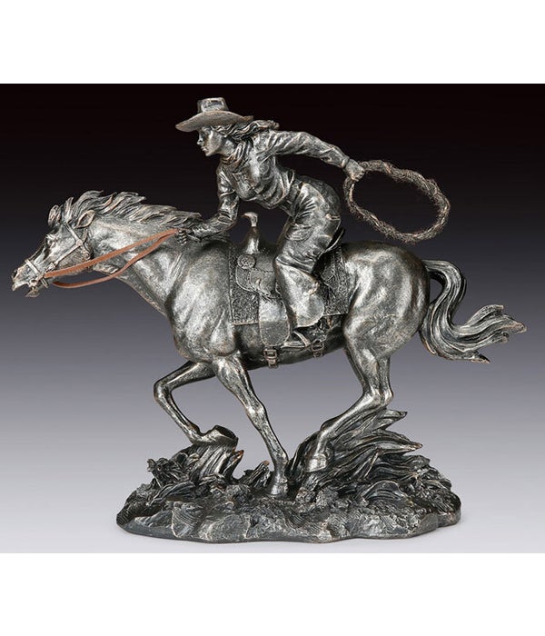 COWGIRL RIDING HORSE,BRONZE COLOR 8.5"T