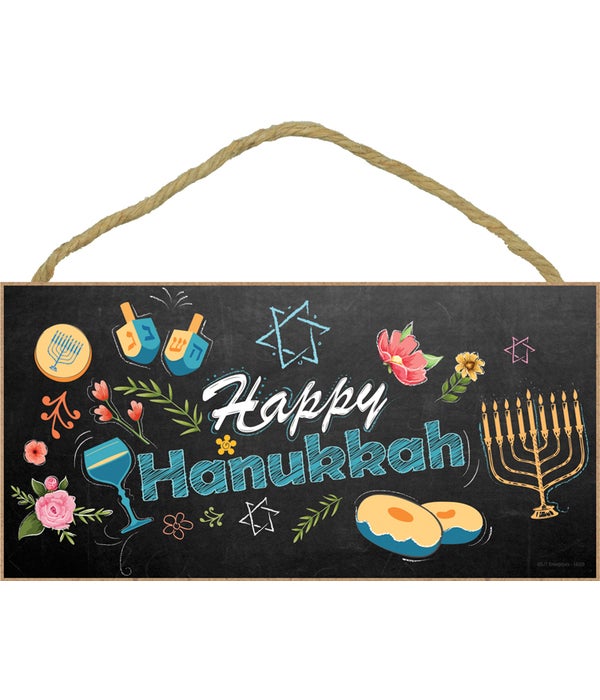 Happy Hanukkah (chalk art) 5x10 sign