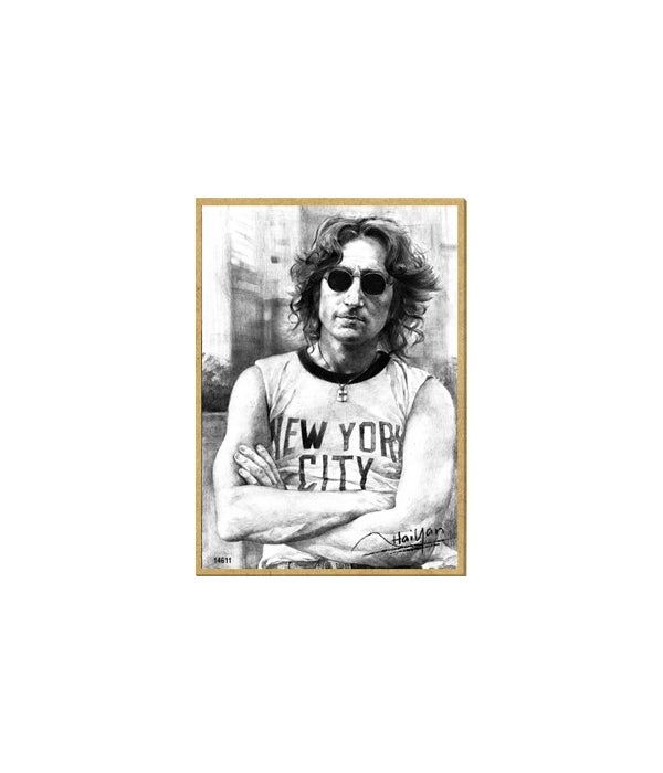 John Lennon (wearing NYC shirt, black an