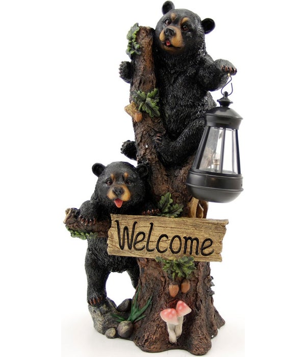 Welcome Bears in tree w/solar light 18.5"