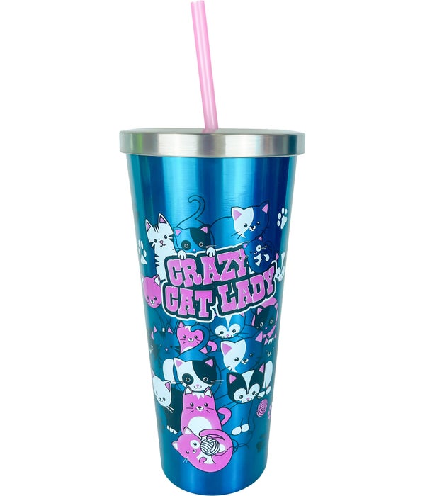CRAZY CAT LADY Stainless Cup with Straw