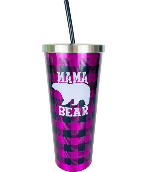 MAMA BEAR STAINLESS CUP W/STRAW