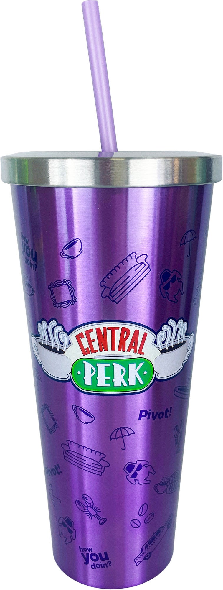 Friends, Central Perk, Pivot Themed 20oz Stainless Steel Tumbler/Travel Mug  with Slider Lid and Straw