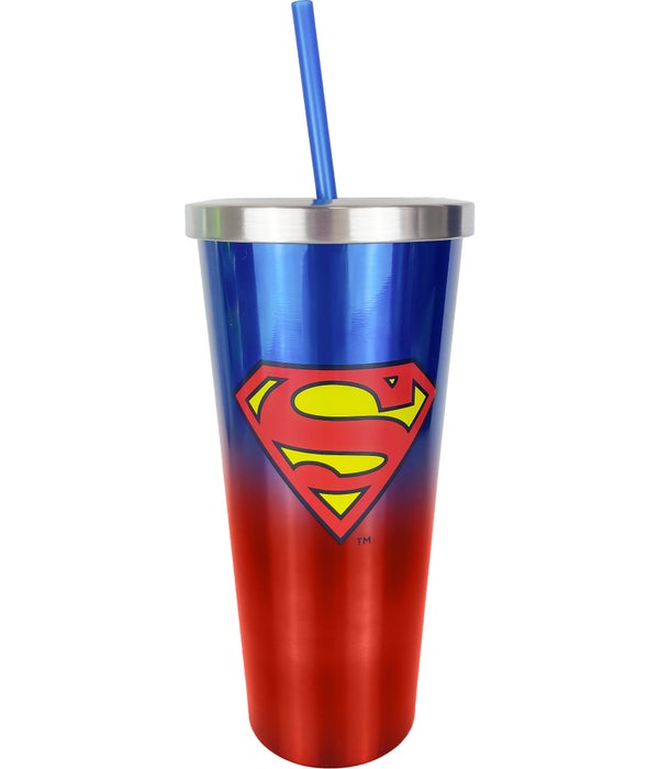 SUPERMAN STAINLESS CUP W/STRAW