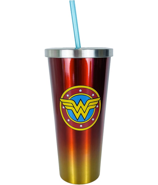 WONDER WOMAN STAINLESS CUP W/STRAW