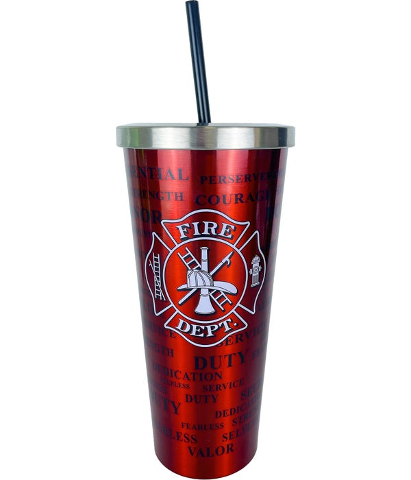 FIRE DEPT STAINLESS CUP W/STRAW