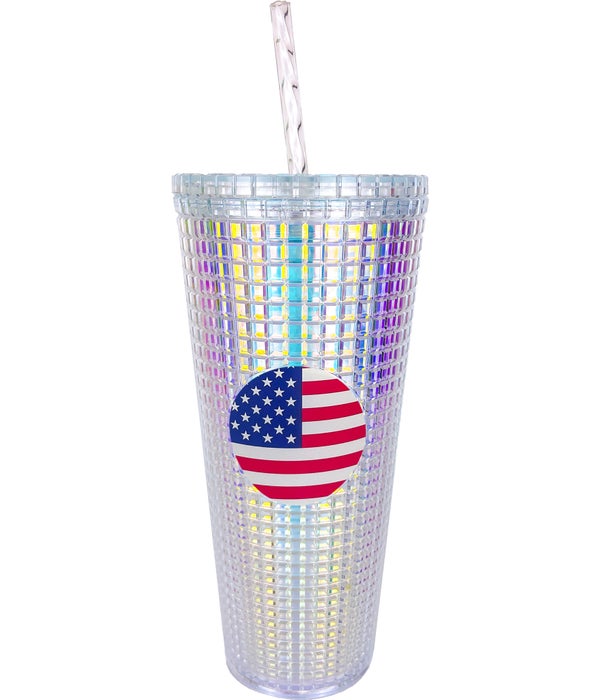 AMERICAN FLAG DIAMOND CUP W/STRAW