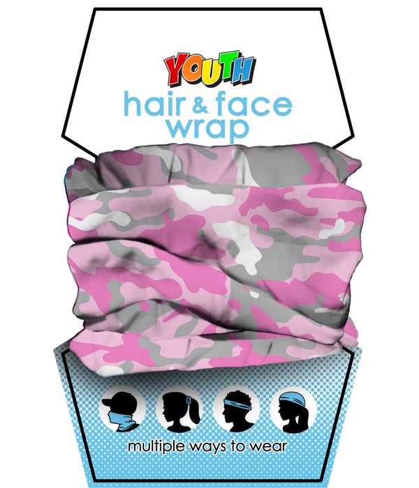 PINK CAMO YOUTH HAIR/FACE WRAP