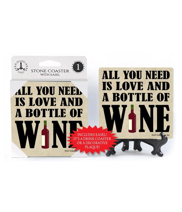 All you need is love! And a bottle of Wine-1 pack stone coaster
