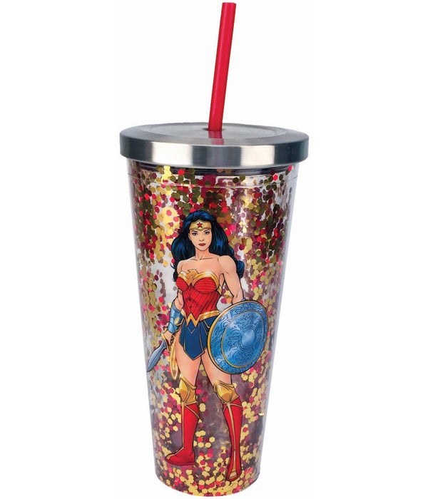 WONDER WOMAN  Glitter Cup with Straw