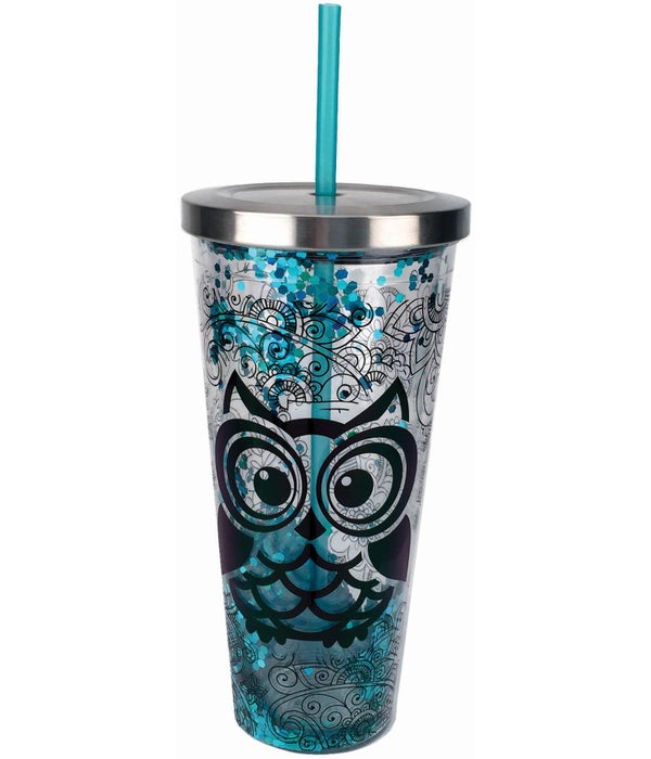 OWL  Glitter Cup with Straw