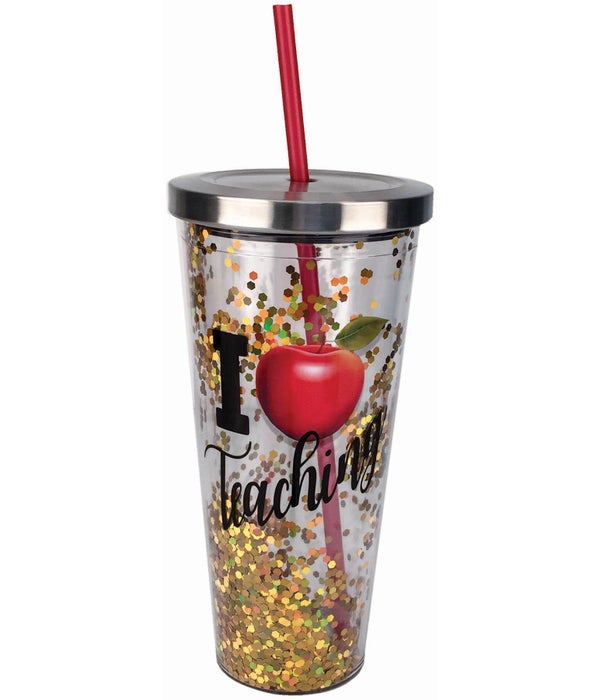 TEACHER  Glitter Cup with Straw