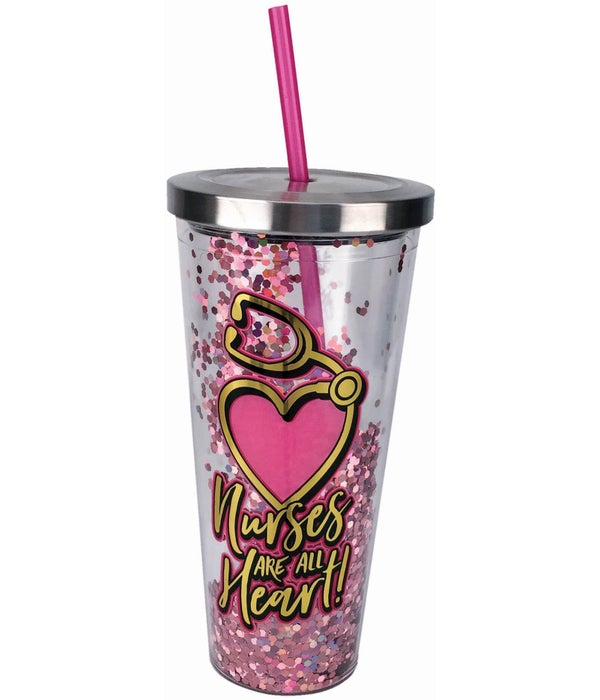 NURSE  Glitter Cup with Straw