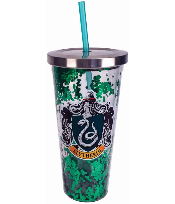 SLYTHERIN  Glitter Cup with Straw