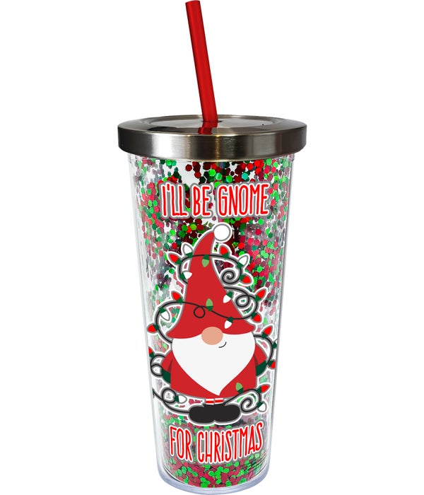 CHRISTMAS GNOME  Glitter Cup with Straw