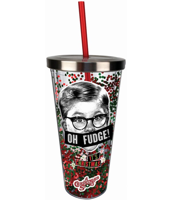 OH FUDGE  Glitter Cup with Straw