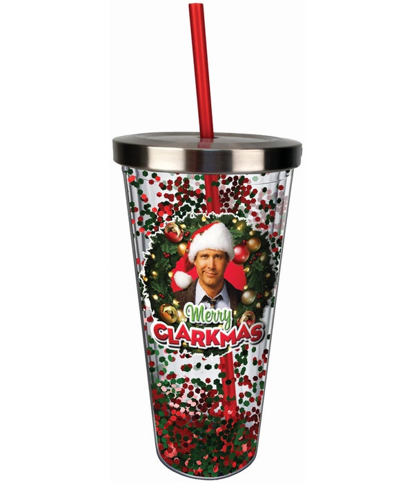 MERRY CLARKMAS  Glitter Cup with Straw