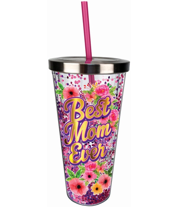 BEST MOM  Glitter Cup with Straw