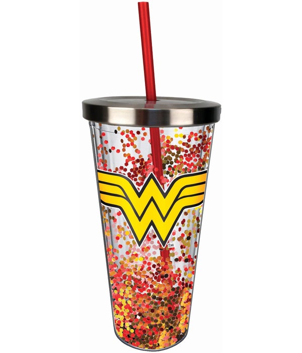 WONDER WOMAN Glitter Cup with Straw