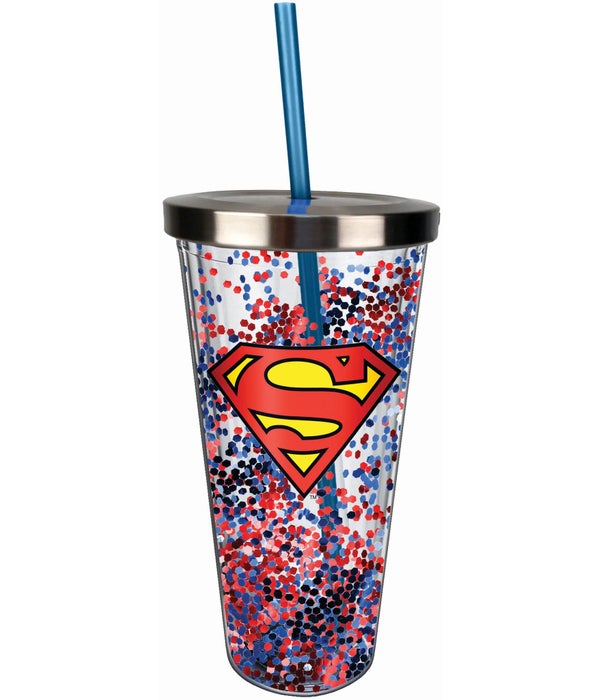 SUPERMAN GLITTER CUP W/STRAW