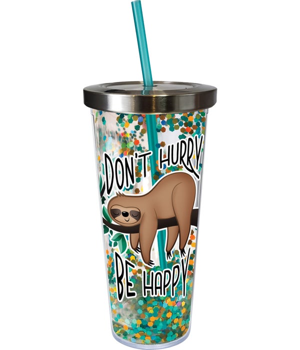 SLOTH  Glitter Cup with Straw