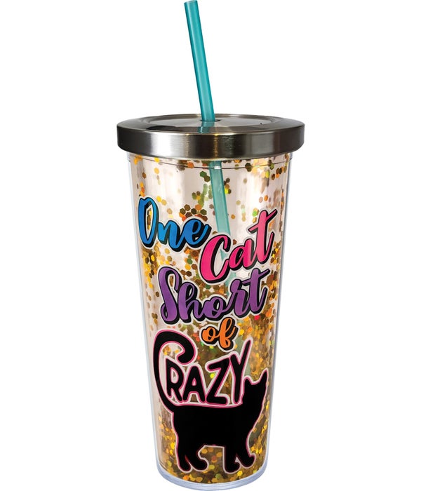 ONE CAT SHORT Glitter Cup with Straw