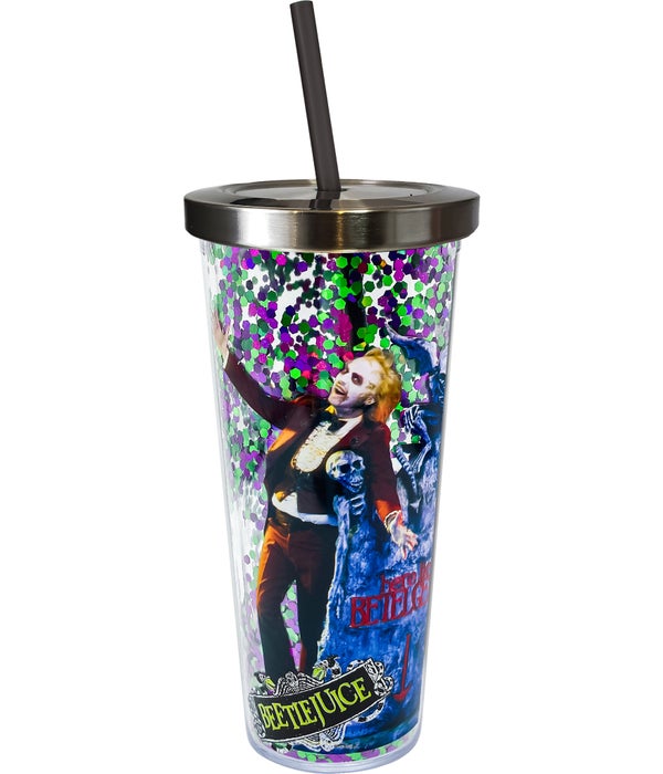 BEETLEJUICE  Glitter Cup with Straw