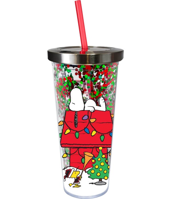 SNOOPY CHRISTMAS Glitter Cup With Straw