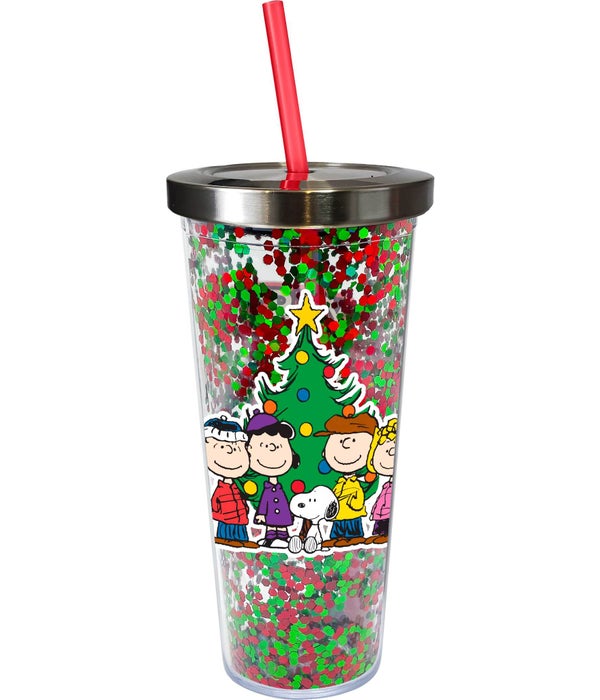 PEANUTS CHRISTMAS Glitter Cup With Straw