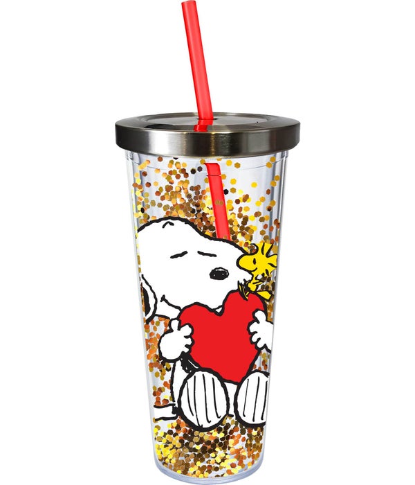SNOOPY Glitter Cup With Straw