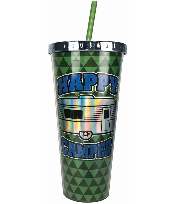 HAPPY CAMPER Foil Cup with Straw