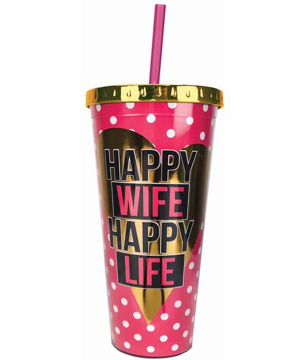 HAPPY WIFE Foil Cup with Straw