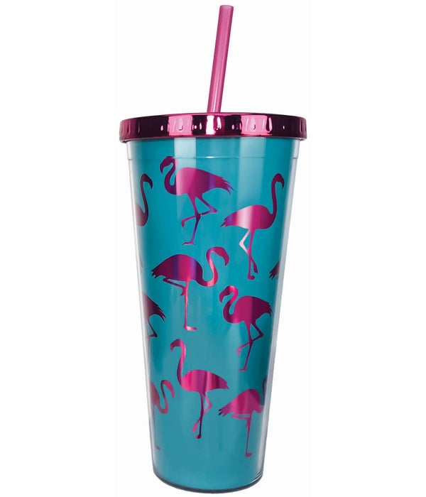 FLAMINGO Foil Cup with Straw