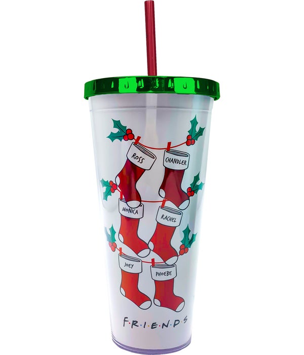 Friends Christmas Foil Cup with Straw