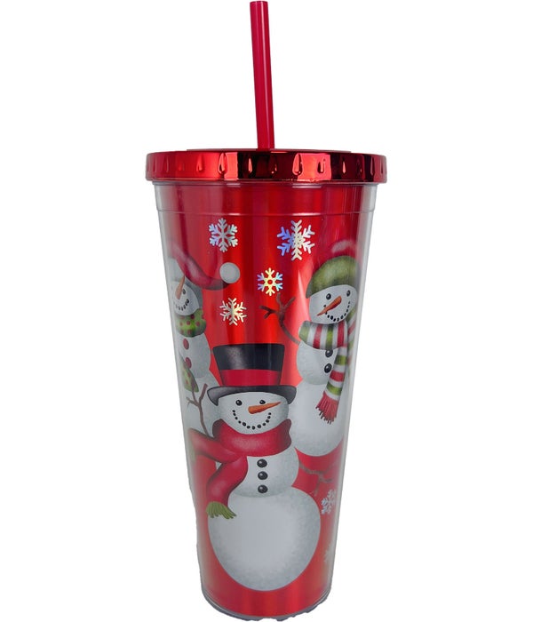 SNOWMEN FOIL CUP WITH STRAW