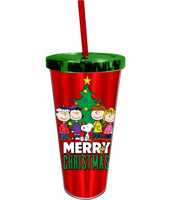 PEANUTS CHRISTMAS Foil Cup with Straw