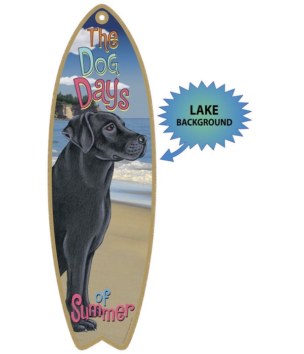 Surfboard with Lake bkgd -  Black Lab