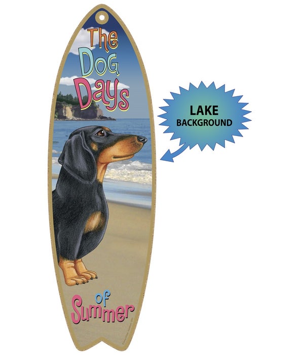Surfboard with Lake bkgd -  Dachshund (B