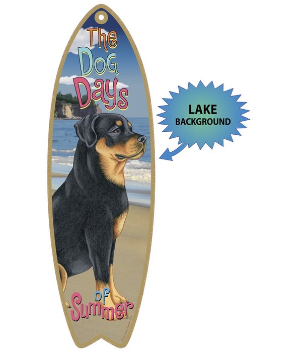 Surfboard with Lake bkgd -  Rottweiler