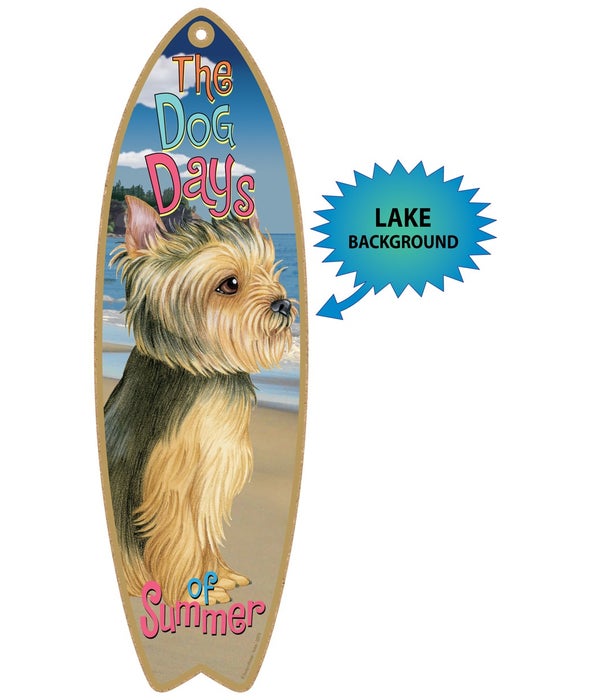 Surfboard with Lake bkgd -  Yorkie