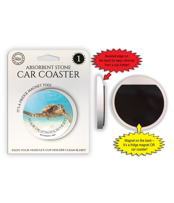 sea turtle swimming to the right, still water 1 Pack Car Coaster
