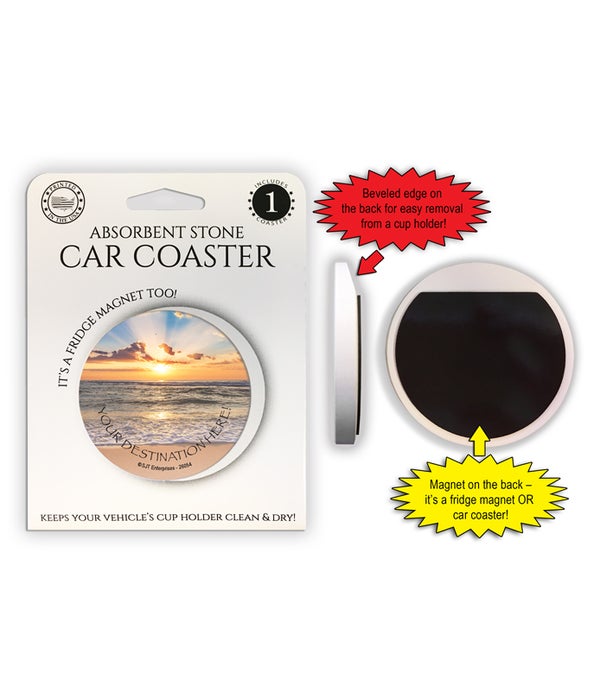 sunset over ocean (blue and yellow sky)  CarCoasters 1 pack