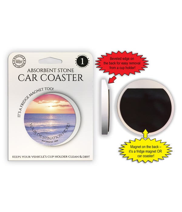 sunset over ocean (purple water with yellow and pink sky)  CarCoasters 1 pack